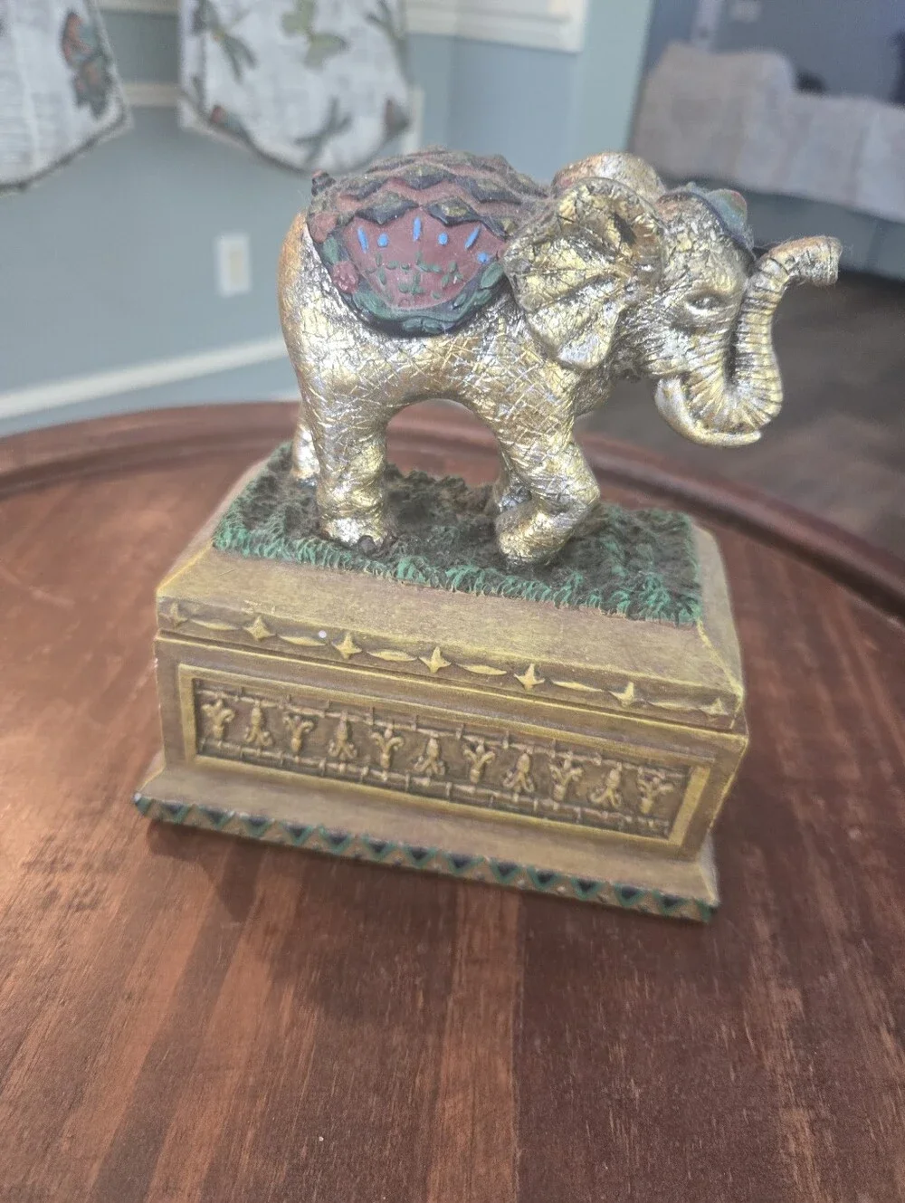 Vintage Jewelry Box Elephant Trinket Stash Decor Storage 1998 6.25” EUC